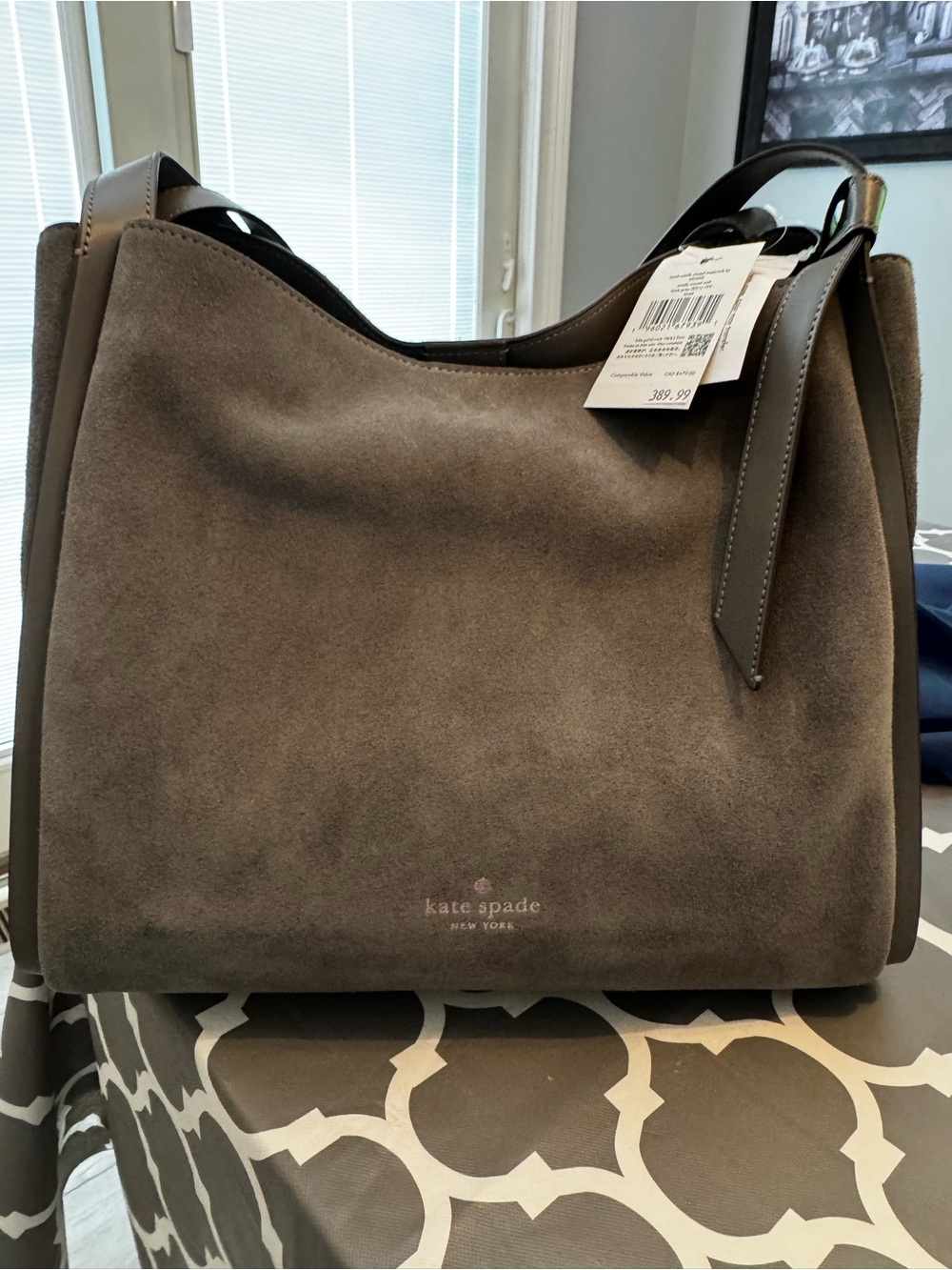 Kate Spade Knott Large Suede Shoulder Tote Hare Grey NWT
